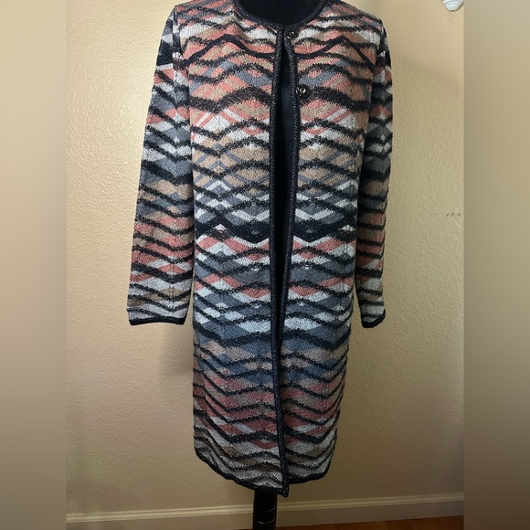 M Missoni Multicolored Chevron Merino Wool Knit Long Cardigan W/Pockets Size M - Picture 1 of 9
